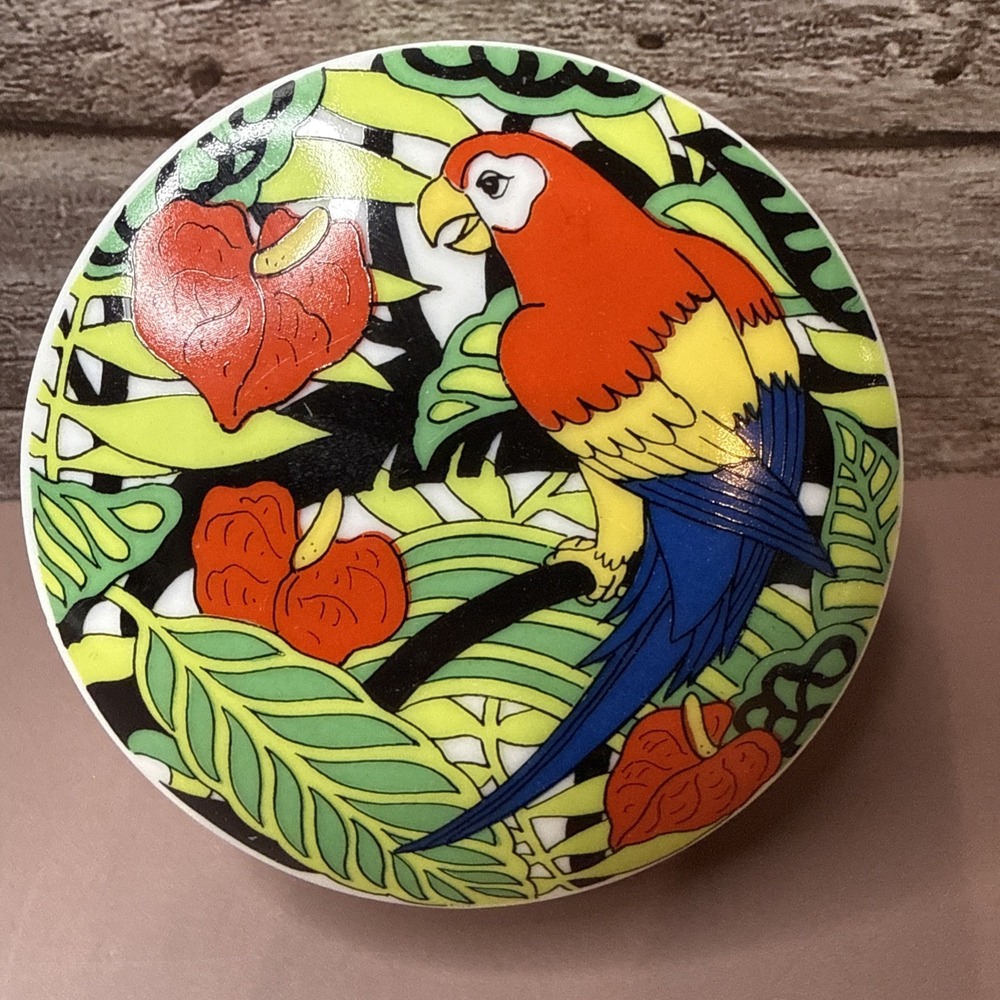 Takahashi COPA San Francisco Porcelain Tropical Parrot Trinket Box Dish